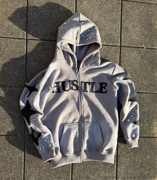 Gray (HUSTLE) Zip-Up Hoodie