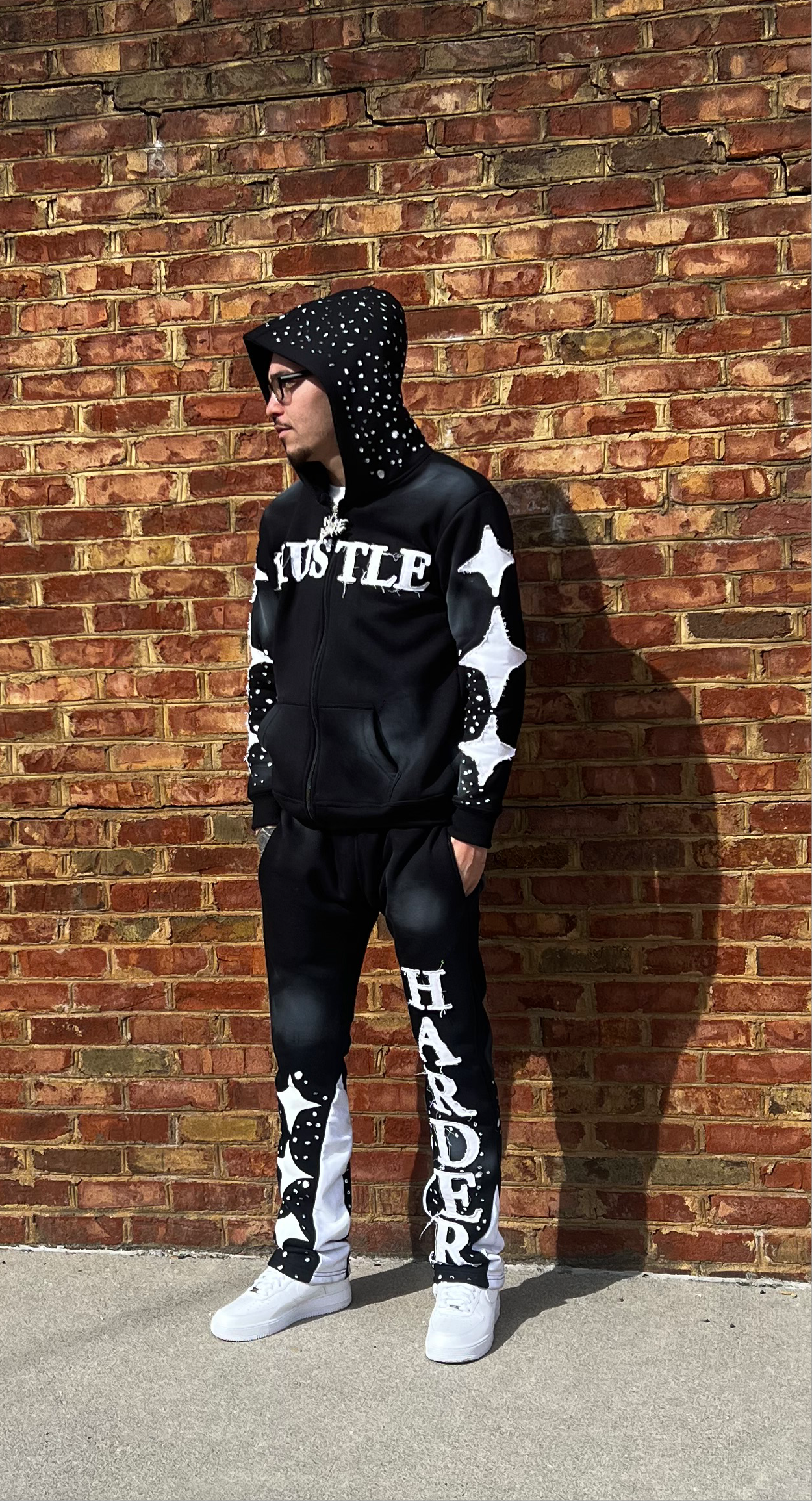 Black (HUSTLE) Zip-Up Hoodie