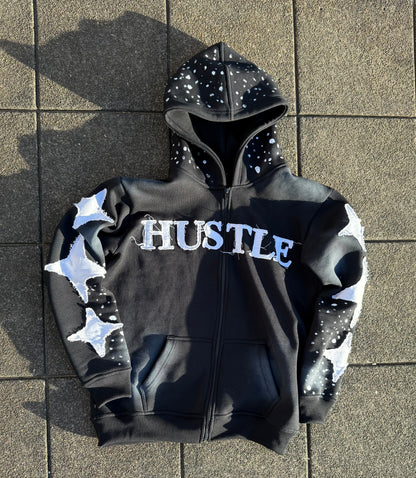 Black (HUSTLE) Zip-Up Hoodie