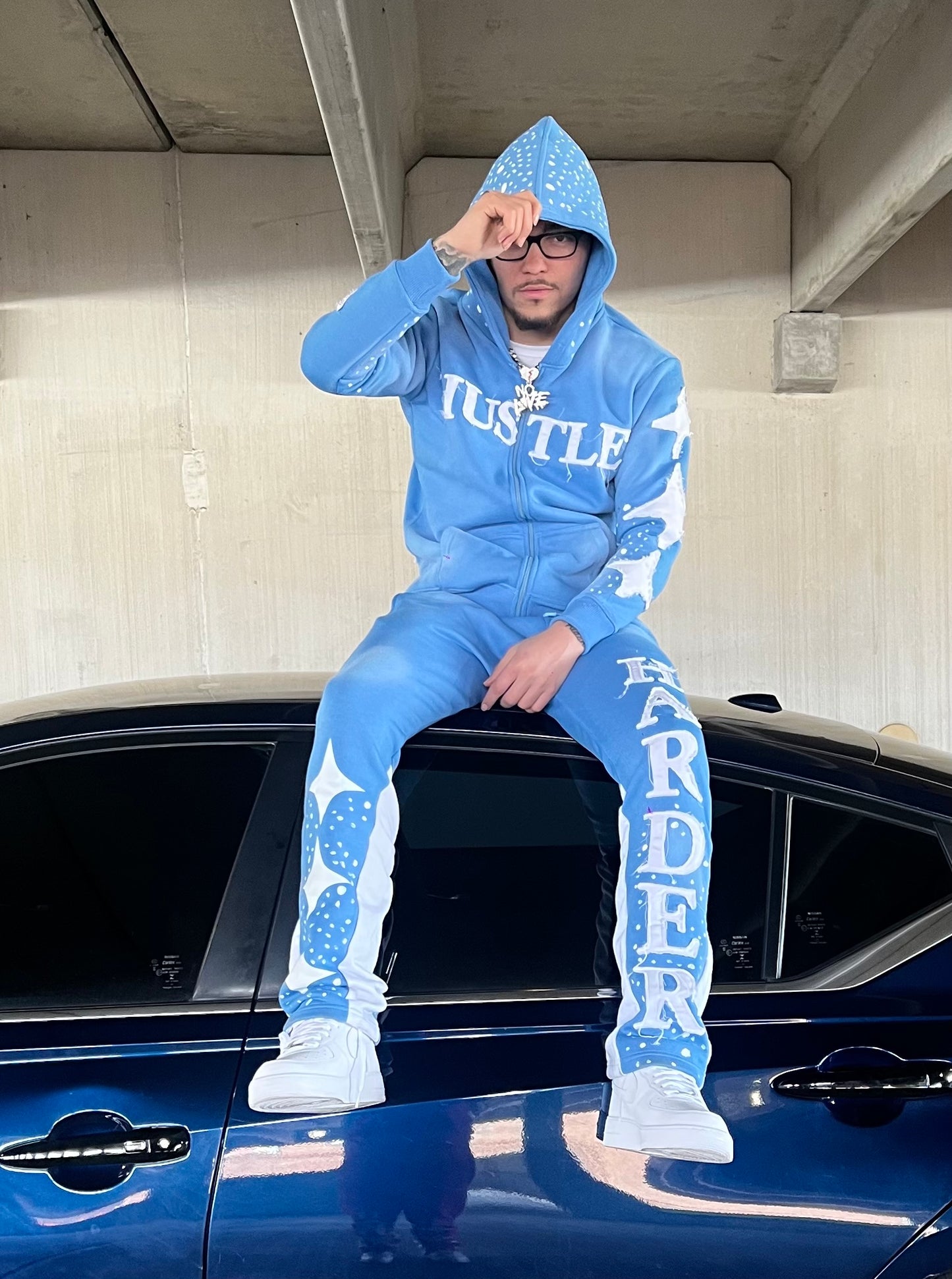 Blue (HUSTLE) Zip-Up Hoodie